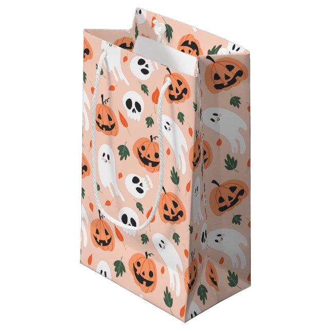 Cute Jack-O-Lantern & Ghost Pattern Small Gift Bag (Front Angled)