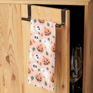 Cute Jack-O-Lantern & Ghost Pattern Tea Towel