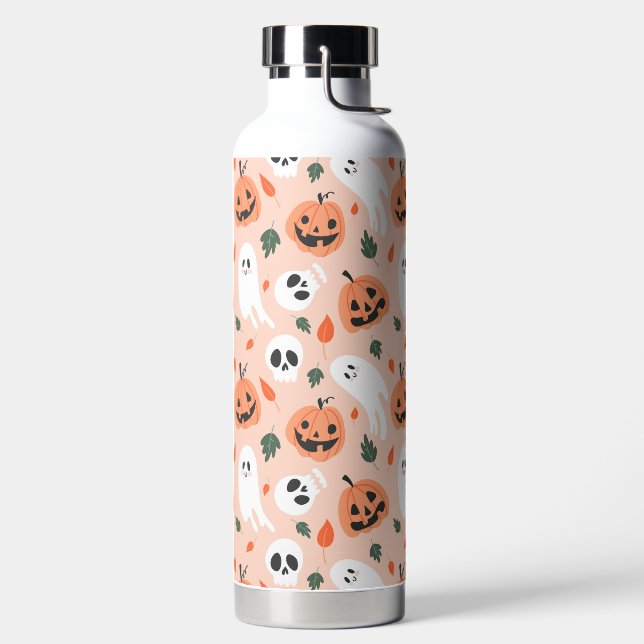 Cute Jack-O-Lantern & Ghost Pattern Water Bottle (Left)
