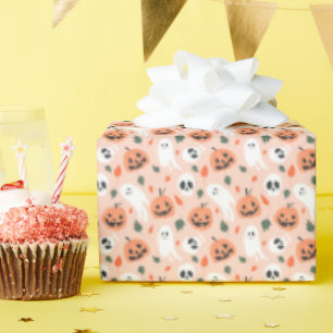 Cute Jack-O-Lantern & Ghost Pattern Wrapping Paper