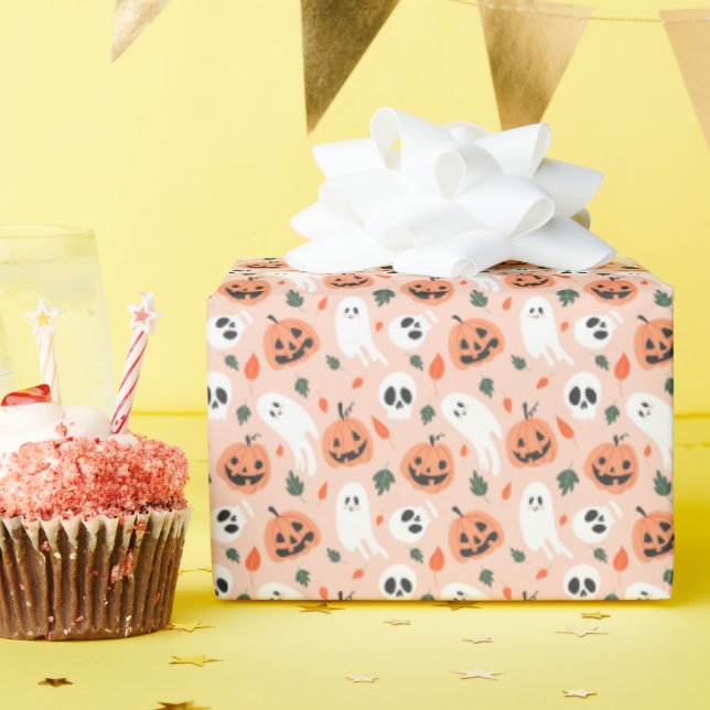 Cute Jack-O-Lantern & Ghost Pattern Wrapping Paper (Birthday Party)