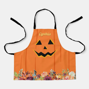 Cute Jack O' Lantern Halloween Pumpkin Floral Kids Apron