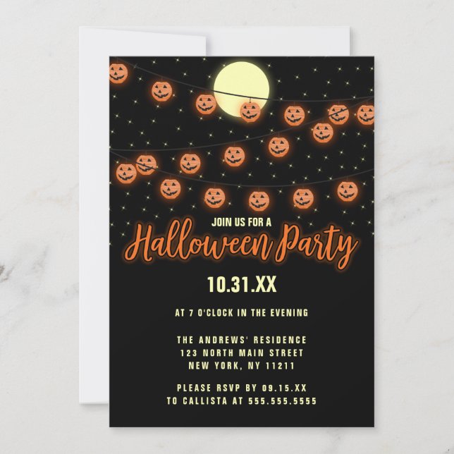Cute Jack O' Lantern Hanging Light Halloween Party Invitation (Front)
