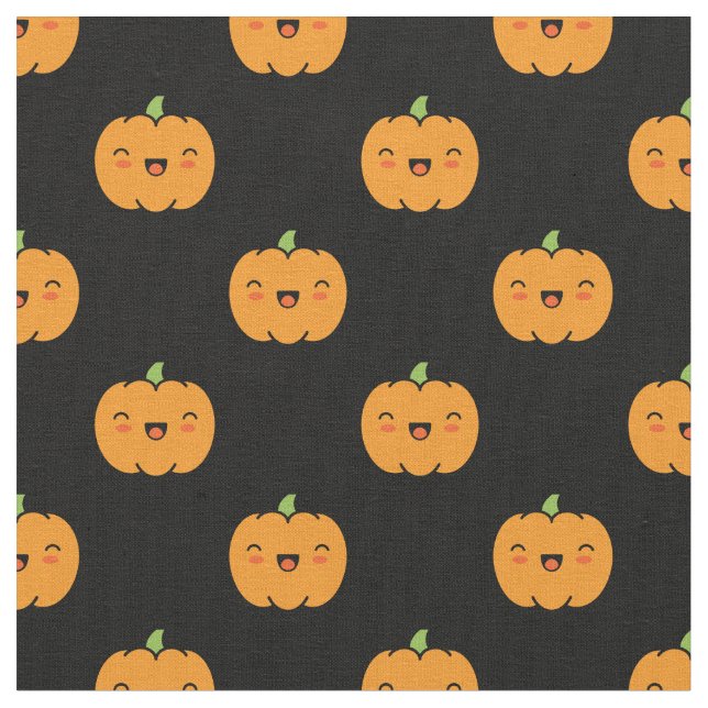 Cute Jack-O-Lantern Pumpkin Pattern Fabric (Close Up)