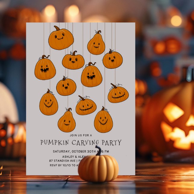 Cute Jack O'lantern Pumpkin Carving Halloween Invitation (Creator Uploaded)