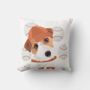 Cute Jack Russell Dog Baseball Jersey and Balls Cushion