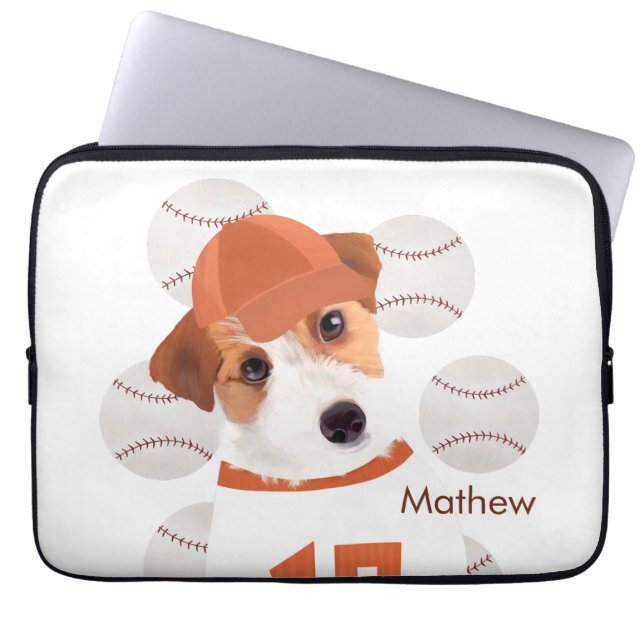Cute Jack Russell Dog Baseball Jersey and Balls  Laptop Sleeve (Front)