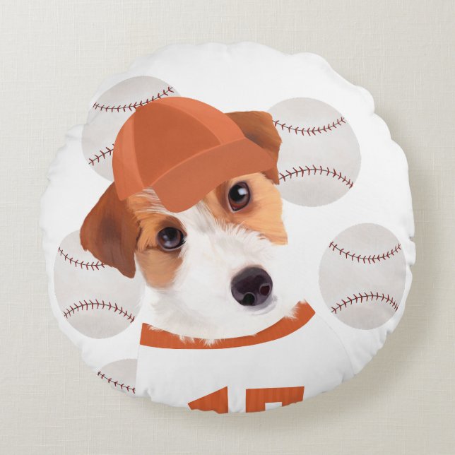Cute Jack Russell Dog Baseball Jersey and Balls  Round Cushion (Front)