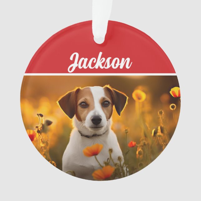 Cute Jack Russell Dog Holiday Christmas Photo Ornament (Front)