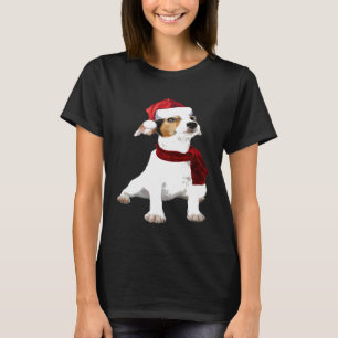 Cute Jack Russell Santa Hat Scarf Image Funny Chri T-Shirt