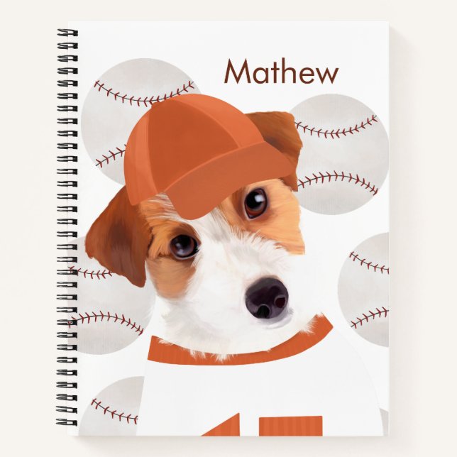 Cute Jack Russell Terrier Baseball Lover Notebook (Front)