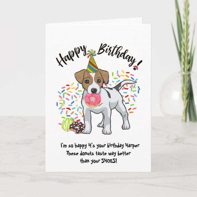 Cute Jack Russell Terrier Birthday Card Doughnuts (Front)