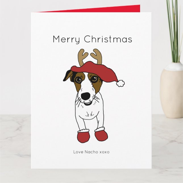 Cute Jack Russell Terrier Dog Christmas Santa Card (Front)