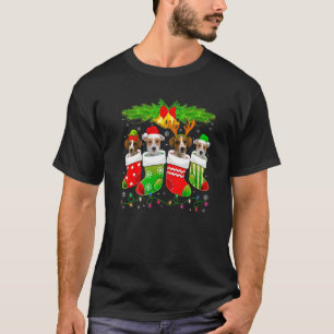 Cute Jack Russell Terrier Dog Sock Christmas Santa T-Shirt