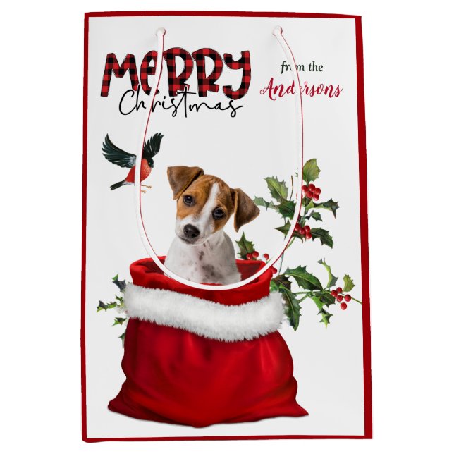Cute Jack Russell Terrier Puppy Dog Christmas Medium Gift Bag (Front)