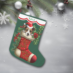 Cute Jack Russell Terrier Puppy Peeking Large Christmas Stocking