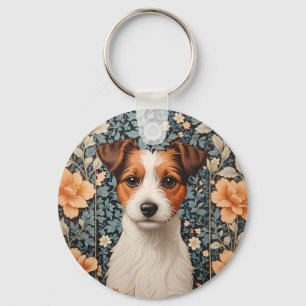 Cute Jack Russell Terrier William Morris Inspired Key Ring