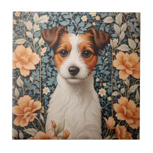 Cute Jack Russell Terrier William Morris Inspired Tile