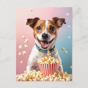 Cute Jack Russell Terrier With Popcorn Postcard