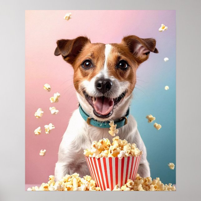 Cute Jack Russell Terrier With Popcorn Poster (Front)