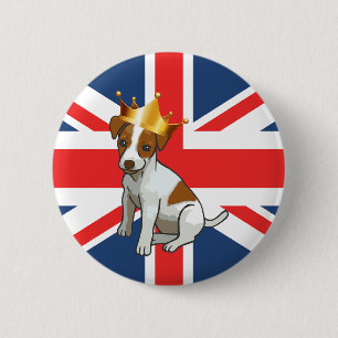 Cute Jack Russell wearing a Crown and Union Jack 6 Cm Round Badge