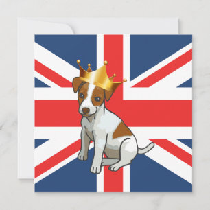 Cute Jack Russell wearing a Crown and Union Jack Invitation