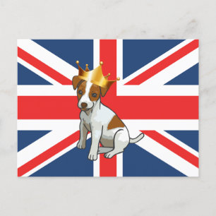 Cute Jack Russell wearing a Crown and Union Jack Postcard