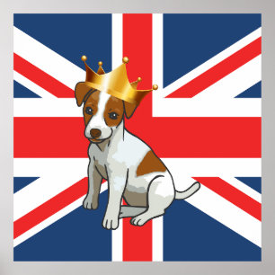 Cute Jack Russell wearing a Crown and Union Jack Poster