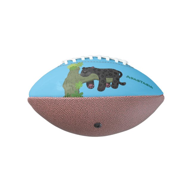 Cute jaguar black panther cat cartoon illustration american football (Rotated 270)