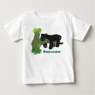 Cute jaguar black panther cat cartoon illustration baby T-Shirt