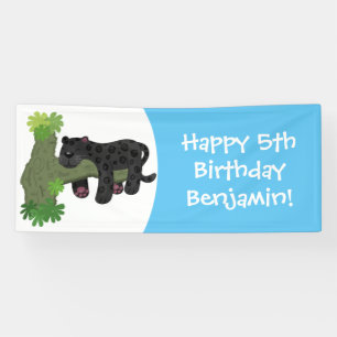 Cute jaguar black panther cat cartoon illustration banner