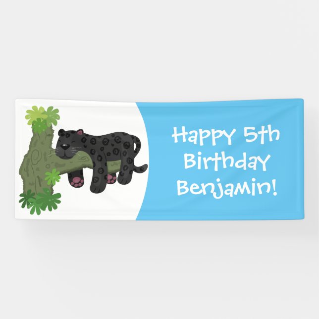 Cute jaguar black panther cat cartoon illustration banner (Horizontal)