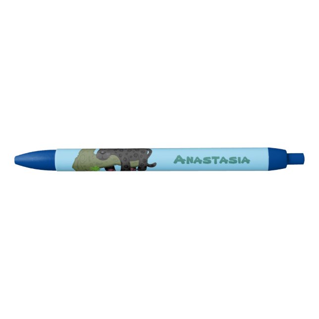 Cute jaguar black panther cat cartoon illustration black ink pen (Front)