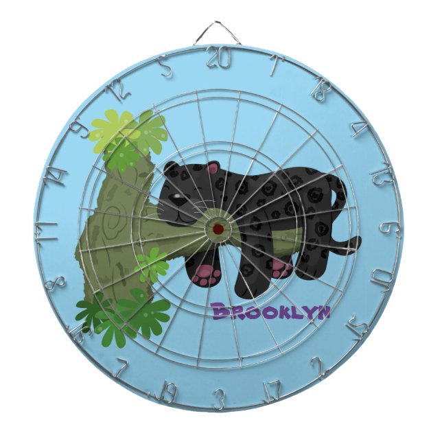 Cute jaguar black panther cat cartoon illustration dartboard (Front)