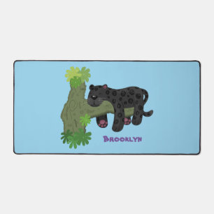 Cute jaguar black panther cat cartoon illustration desk mat