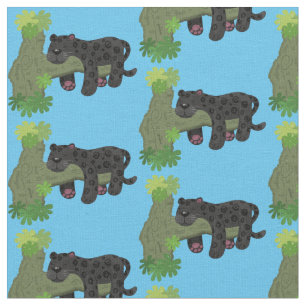 Cute jaguar black panther cat cartoon illustration fabric