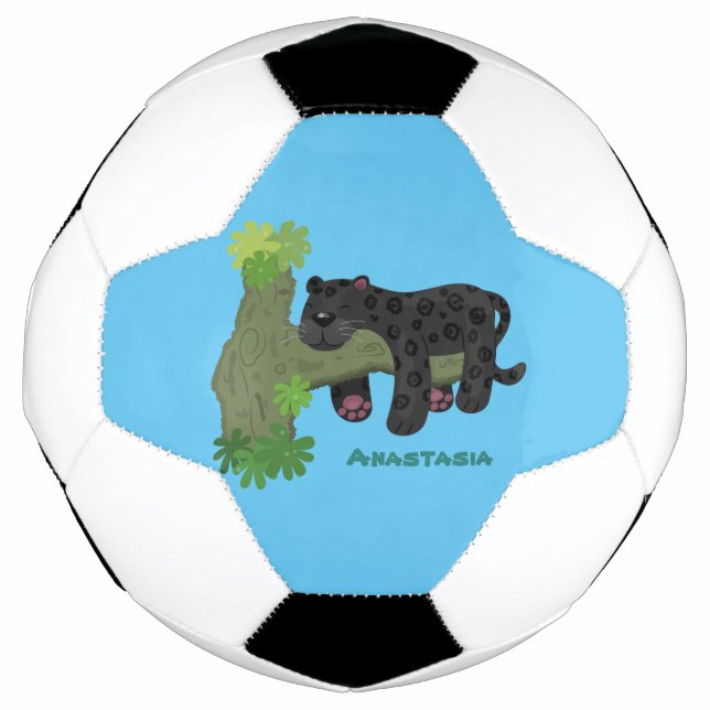 Cute jaguar black panther cat cartoon illustration football (Front)
