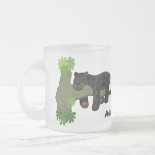 Cute jaguar black panther cat cartoon illustration frosted glass coffee mug