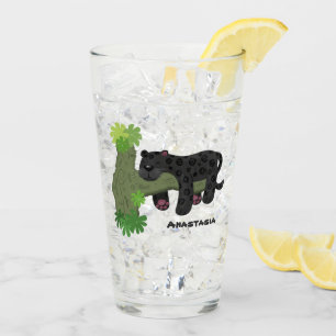 Cute jaguar black panther cat cartoon illustration glass