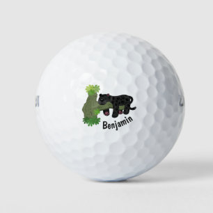 Cute jaguar black panther cat cartoon illustration golf balls