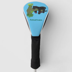 Cute jaguar black panther cat cartoon illustration golf head cover