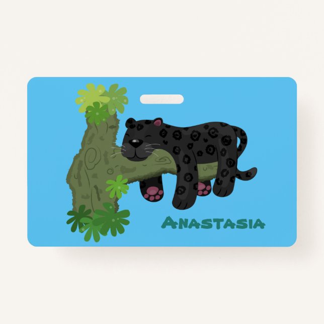 Cute jaguar black panther cat cartoon illustration ID badge (Front)