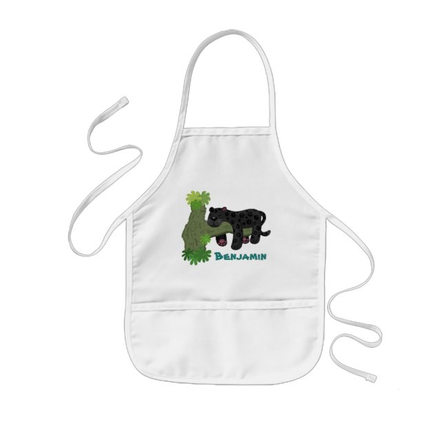 Cute jaguar black panther cat cartoon illustration kids apron (Front)