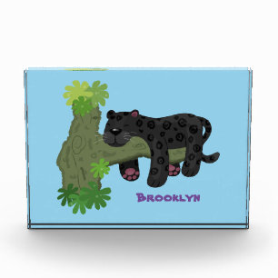 Cute jaguar black panther cat cartoon illustration photo block