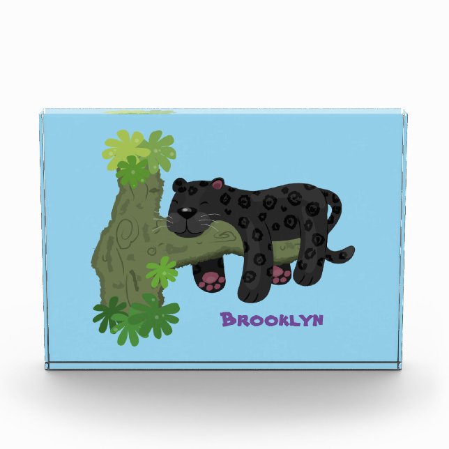 Cute jaguar black panther cat cartoon illustration photo block (Front)