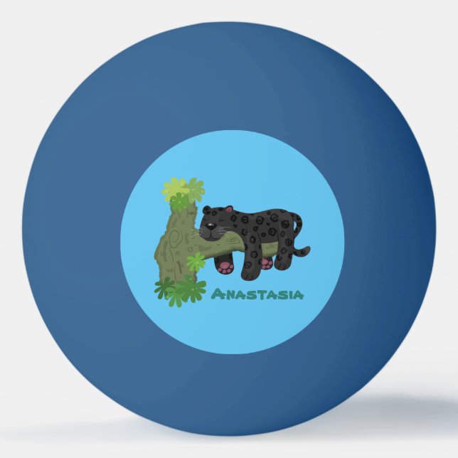Cute jaguar black panther cat cartoon illustration ping pong ball (Front)