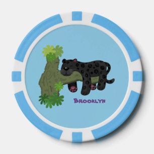 Cute jaguar black panther cat cartoon illustration poker chips
