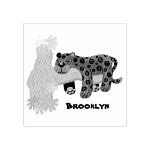 Cute jaguar black panther cat cartoon illustration rubber stamp