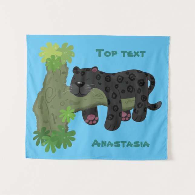 Cute jaguar black panther cat cartoon illustration tapestry (Front (Horizontal))