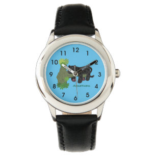 Cute jaguar black panther cat cartoon illustration watch
